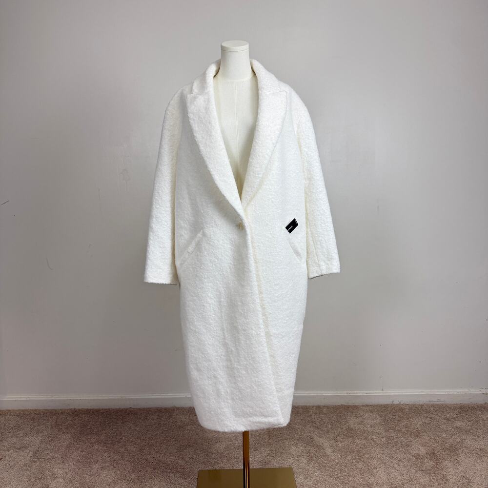 NWT Express White Bouclé Single Button Oversized Long Maxi Coat Size XL $248